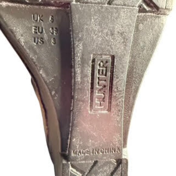 Hunter Original Tall High Gloss Wedge Rain Boots Black Rubber Heeled WMS Size 8 - Picture 10 of 15